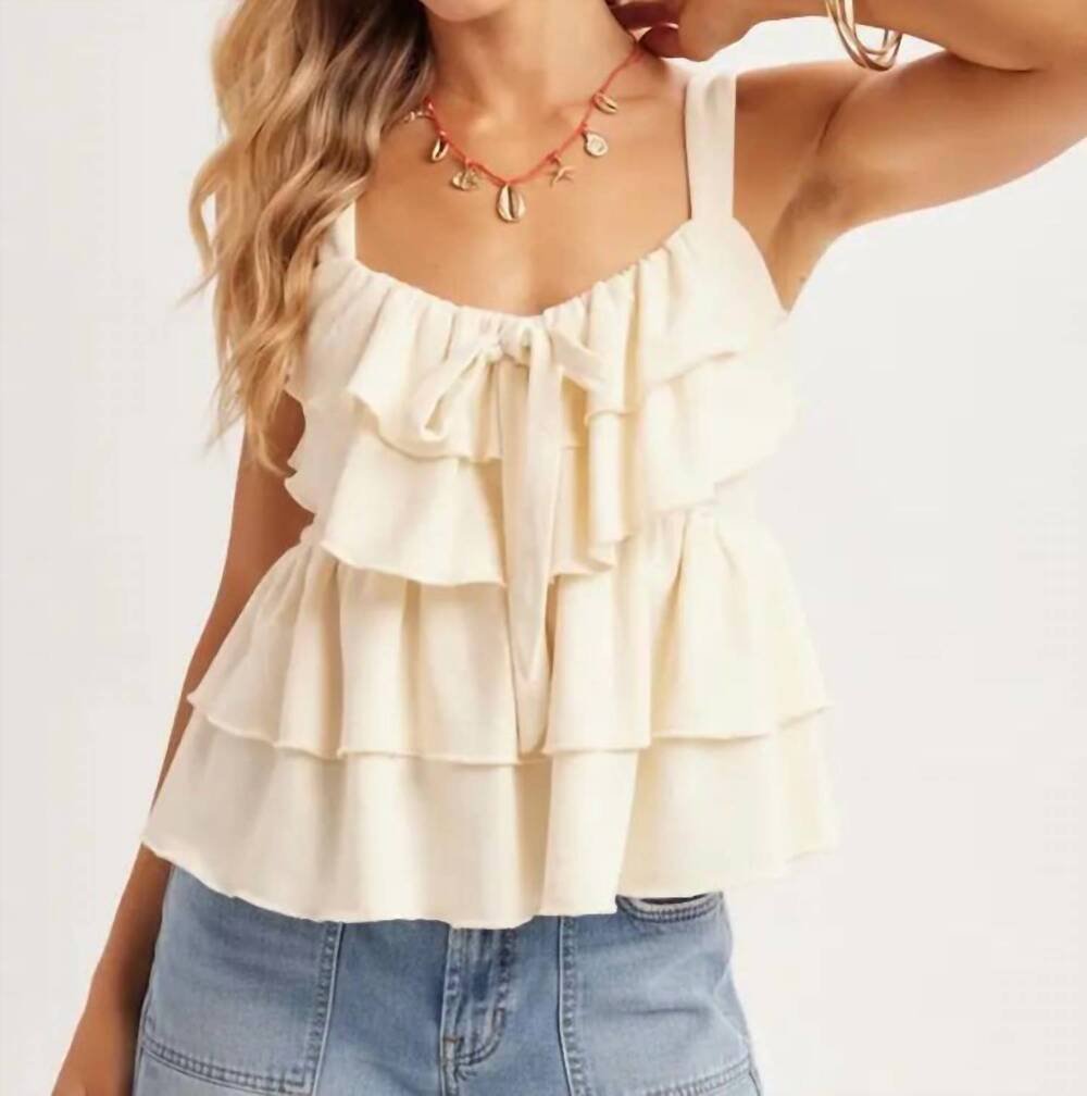 NEW BLUIVY sonoran tiered ruffle tie-front tank top in ivory
